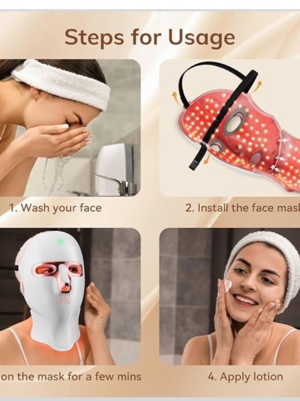 Cordless LED Face and Neck Mask 7 Color Light Therapy Red Light Rechargable - Picture 6 of 9